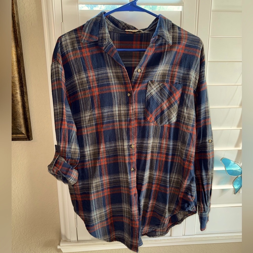 Love Notes Navy and Red Plaid Button Down Shirt